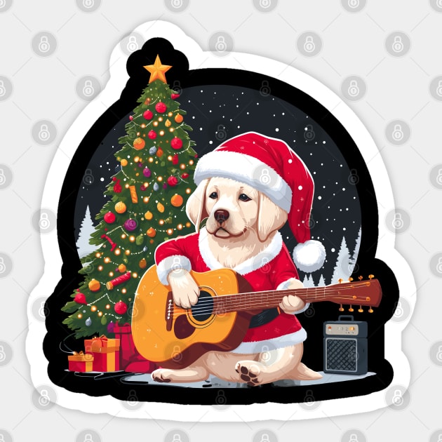 Golden Retriever Playing Guitar Christmas Sticker by Graceful Designs